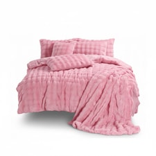 Rabbit Faux Fur Teddy Duvet Cover Set Ultra Soft Plush Bedding | Pink | King
