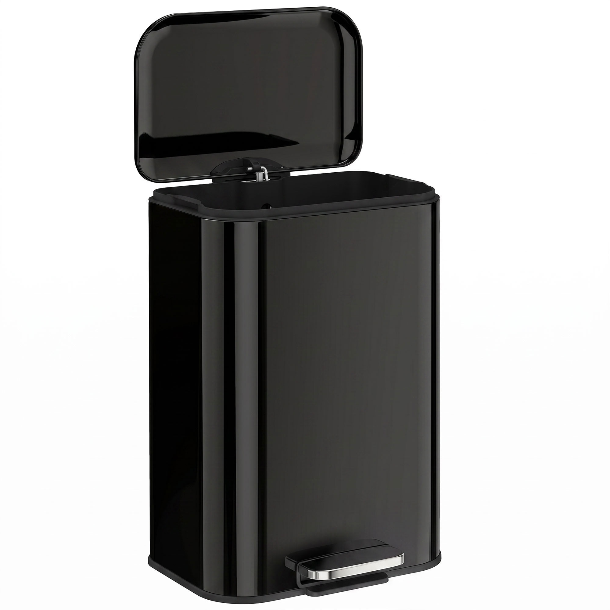 Homcom 50L Kitchen Bin, Pedal Bin With Removable Bucket, High Gloss Black