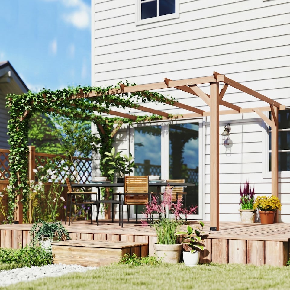 image 1 of Outsunny 4x3 m Garden Wooden Pergola Gazebo Grape Trellis, Maple Wood-effect | Brown | Maple wood-effect