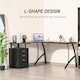 image 7 of HOMCOM L-Shaped Computer Desk Table with Storage Drawer, Home Office Desk Corner Industrial Style Workstation for A4 Files 143.5 x 143.5 x 76cm, Black