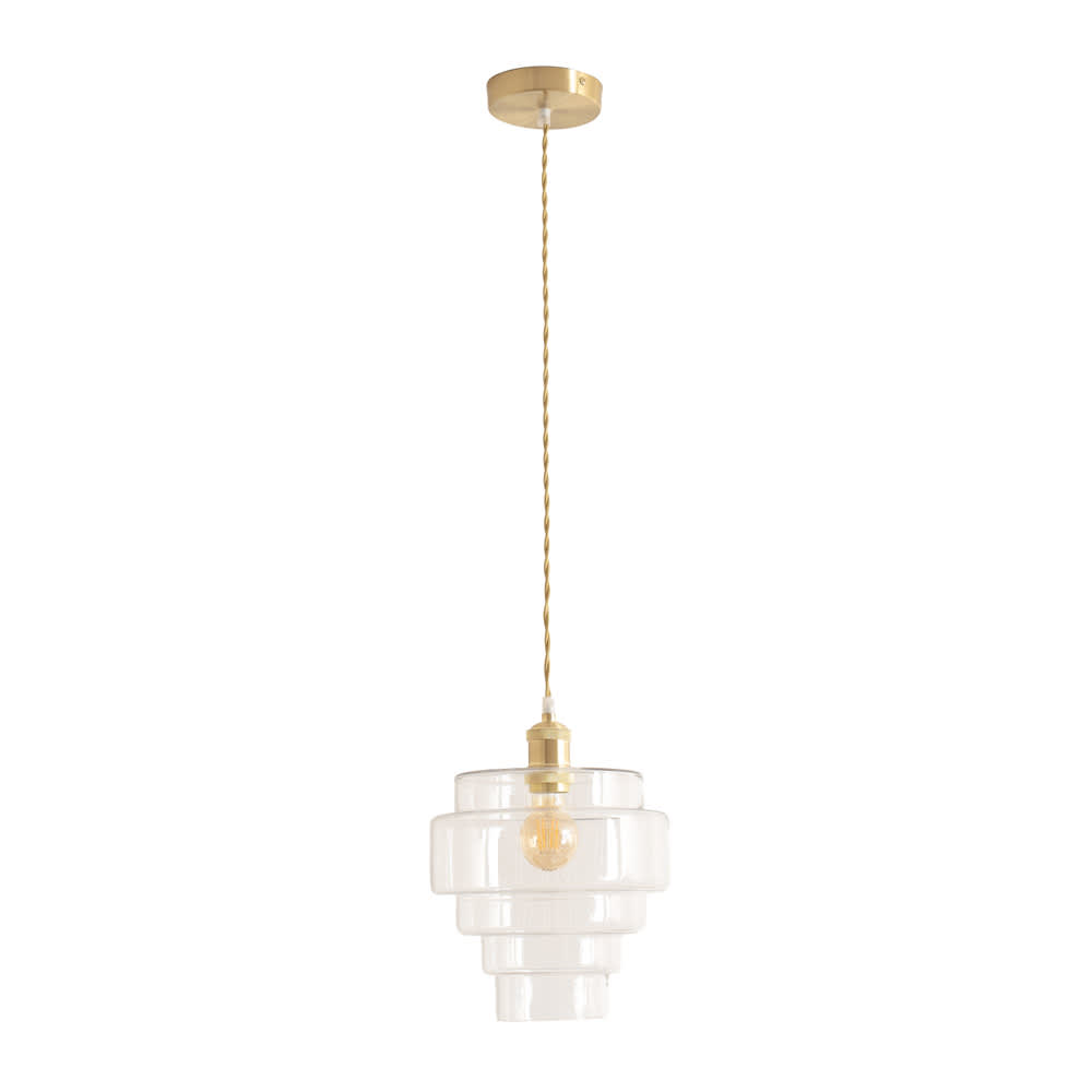 ValueLights Lane Glass 5 Tier Shade Brushed Gold Single Ceiling Pendant Light in Clear