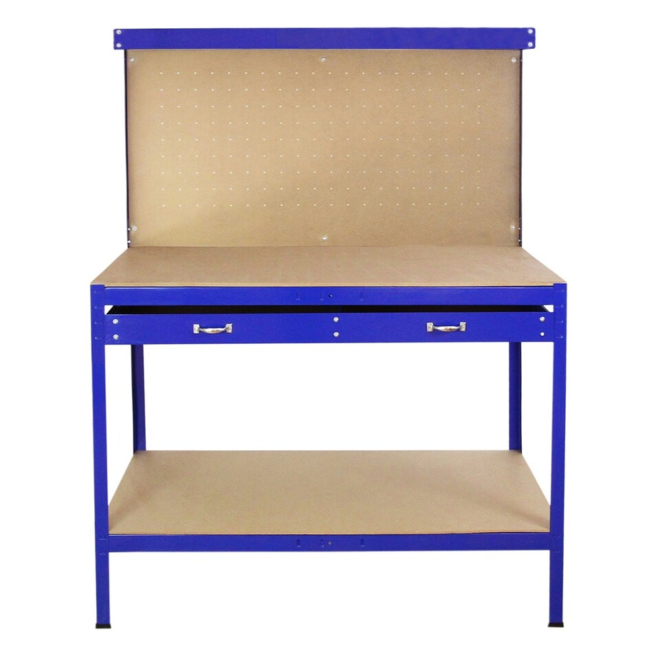 image 1 of Workbench With Pegboard And Drawer In Blue Blue