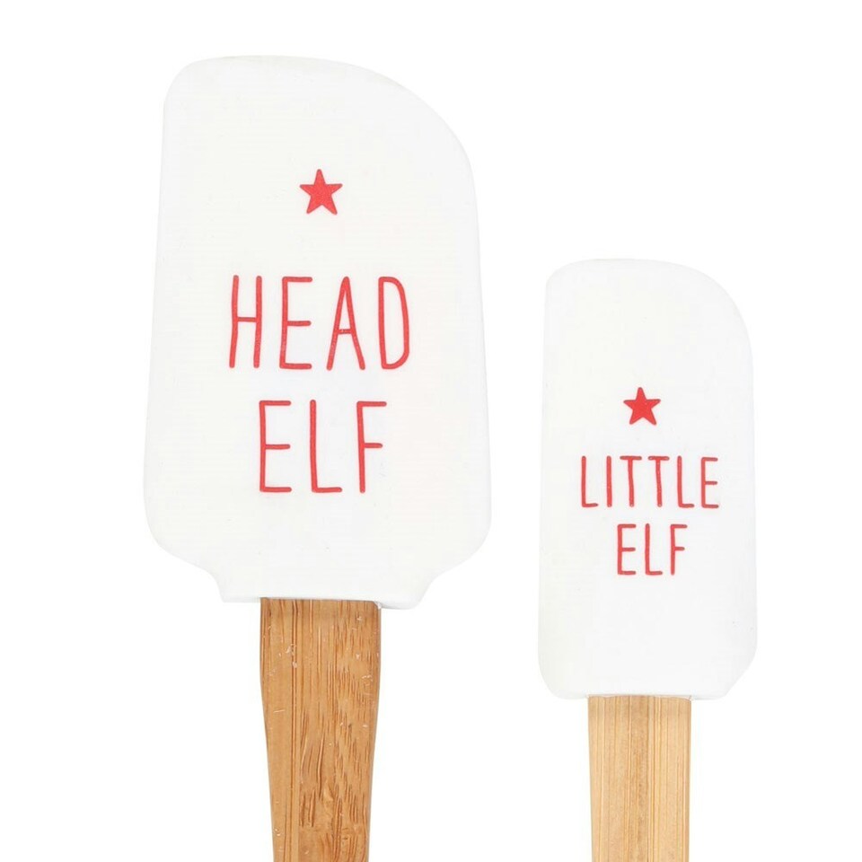 image 1 of Something Different Head Elf Little Elf Bamboo Christmas Spatula Set (Pack of 2) - White/Brown/Red - One Size