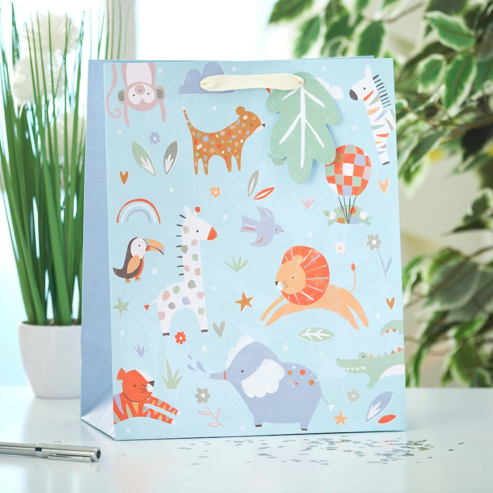 image 1 of Multipack of 3 Large Gift Bags | Party Bags for Presents | New Baby Boy | For Parents | Cute Animals Design Blue