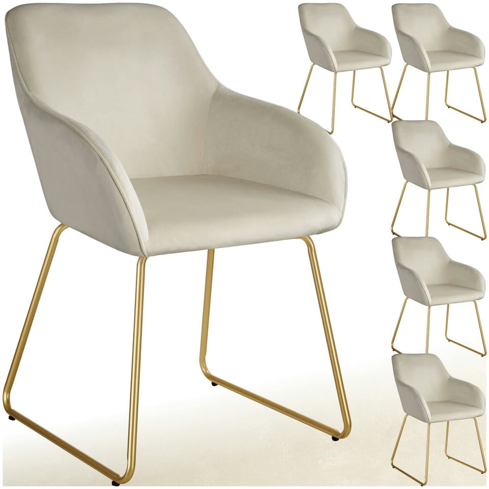 image 1 of Dining Chair Jeane - velvet look, cantilever frame - Set of 6 Cream | Velvet Look Cream/Gold