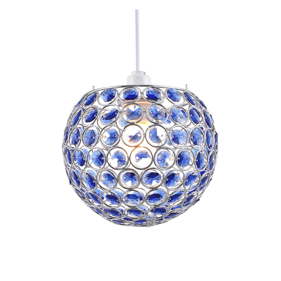 image 1 of Modern Round Globe Easy Fit Pendant Shade with Small Blue Acrylic Bead Jewels | Blue | Midnight Blue | 1