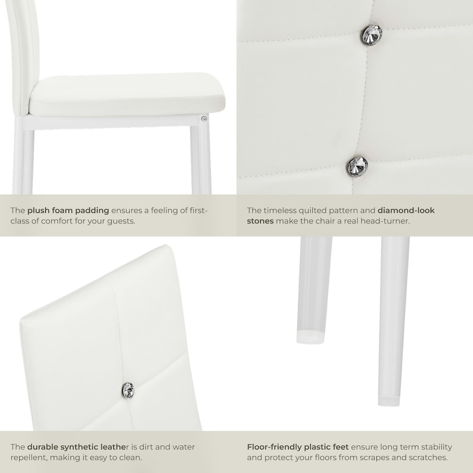 image 1 of Dining Chair Set - high backrest, slim steel legs & rhinestone highlights - Set of 8 White