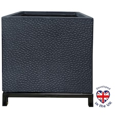 Hammered Stone Style Black Square Indoor Planter on Metal Stand H35 L30 W30 cm, 22 ltrs Cap.