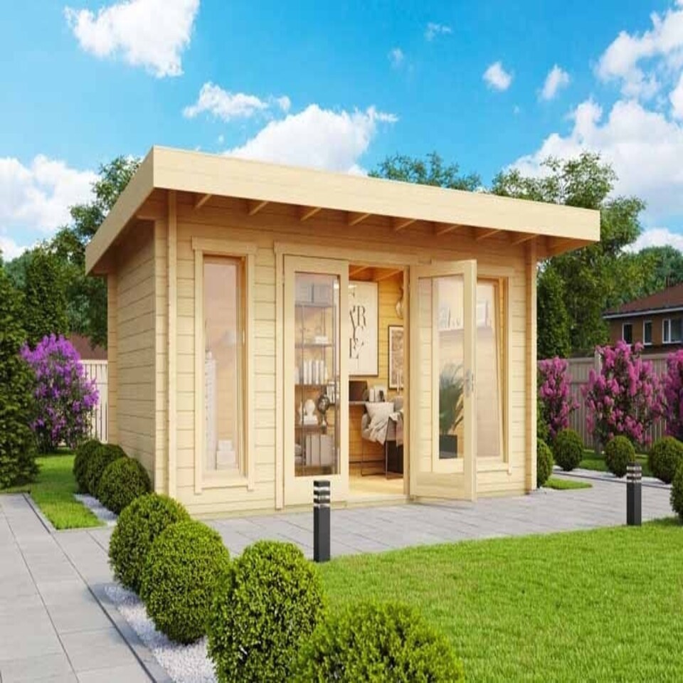 image 1 of Dorset 72-Log Cabin, Wooden Garden Room, Timber Summerhouse, Home Office - L510 x W360 x H238 cm Brown