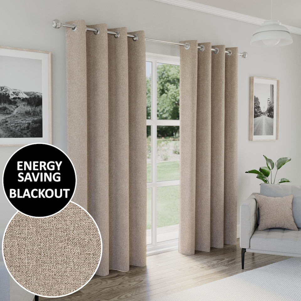 image 1 of Enhanced Living Austin 100% Blackout, Thermal Natural Curtains with Eyelet Header (PAIR) - 46x72 inch (117x183cm)
