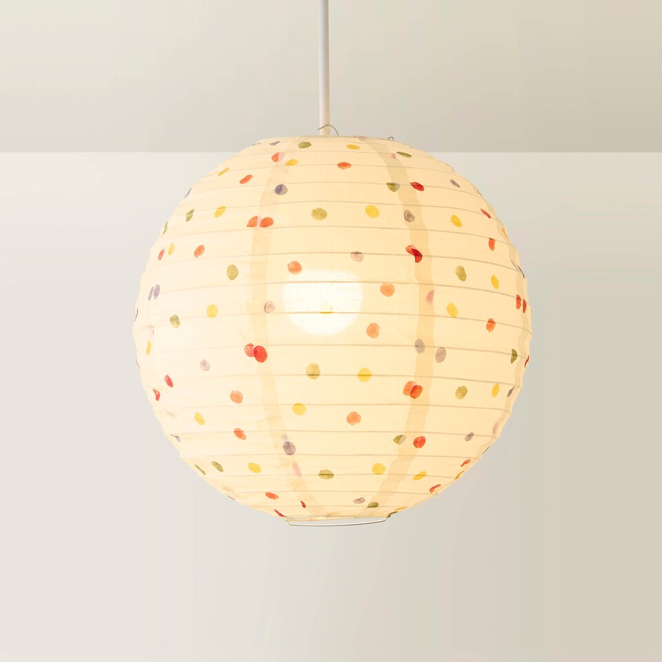 image 1 of ValueLights Annie Polka Dot Natural Fabric Globe Ball Ceiling Lamp Shade