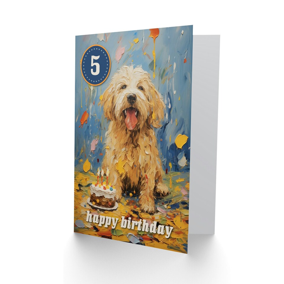 image 1 of Lover Puppy Cake Kids Age 5 Year Old Dog Child 5th Birthday Card