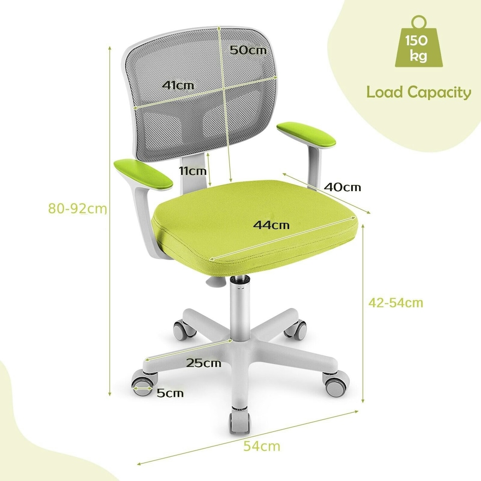 image 1 of COSTWAY Kids Computer Desk Chair Low-Back Task Study Chairs Yellow Yellow