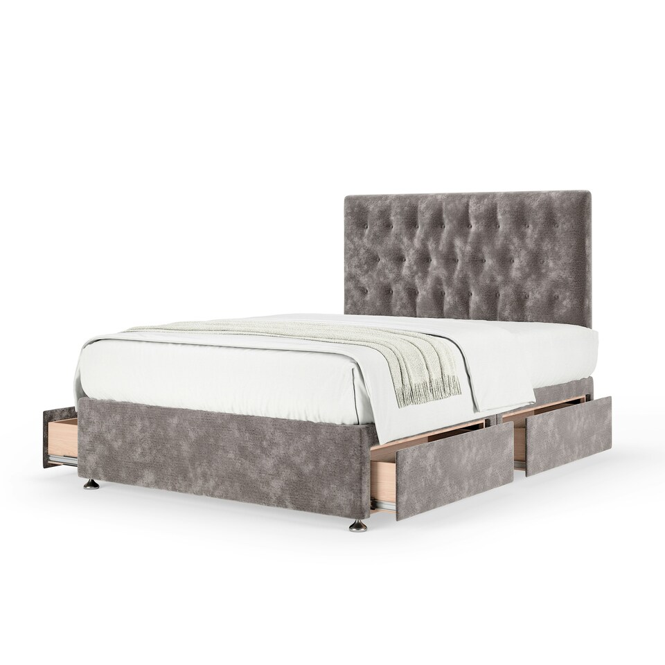 image 1 of Signature Platinum 2000 Pocket Sprung Silver Chenille 4 Drawer Divan Set And Lona Headboard Double