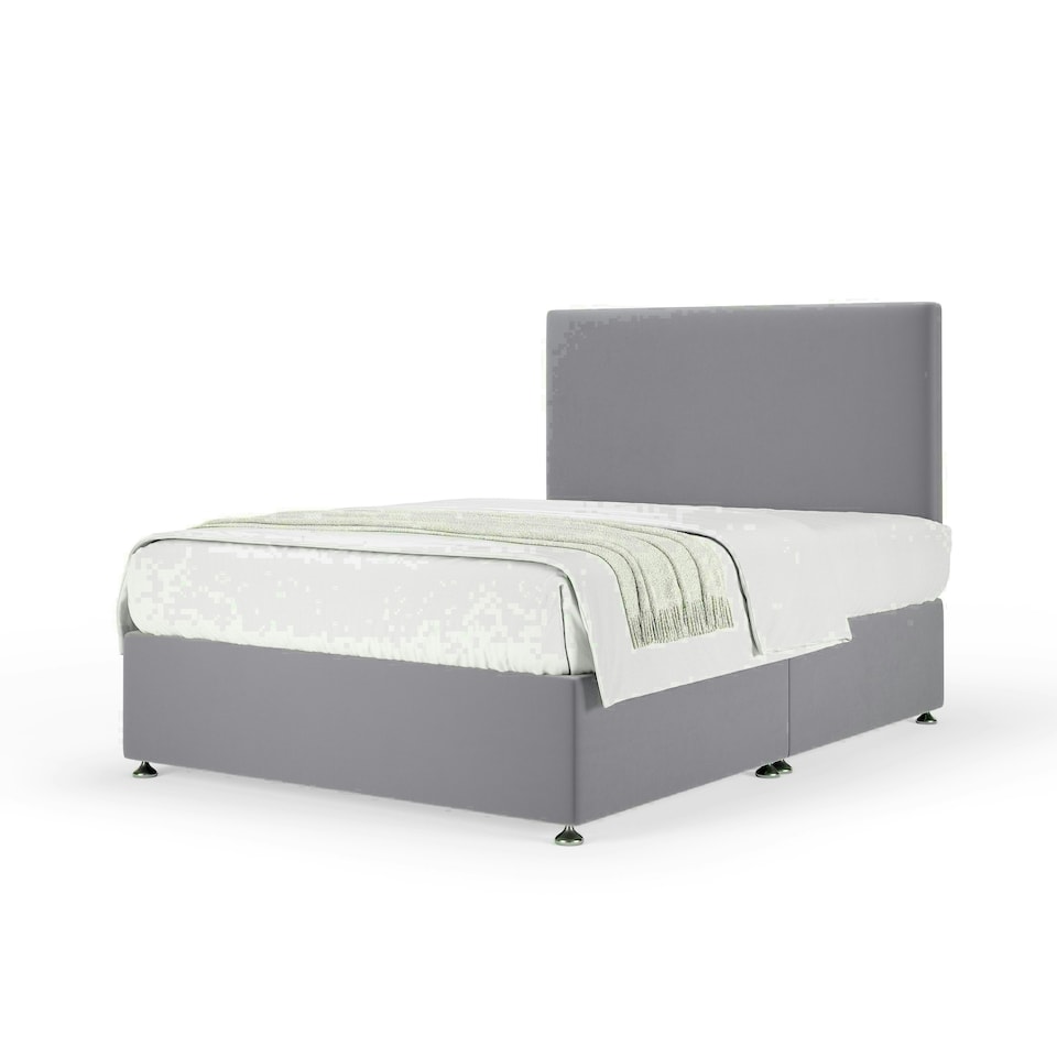 Silver Plush Velvet No Drawer Divan Base and Valencia Headboard King Size