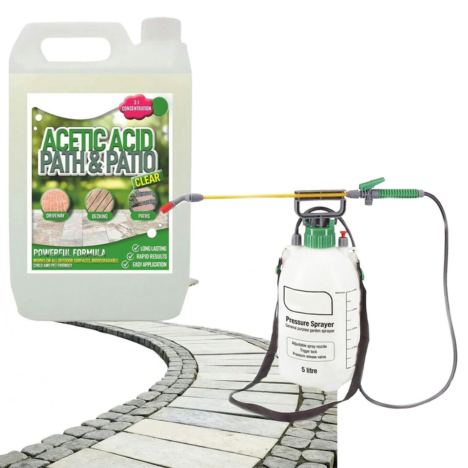 image 1 of 5 Litre Garden Acetic Acid Path & Patio Cleaner Complete With 5L Pressure Sprayer