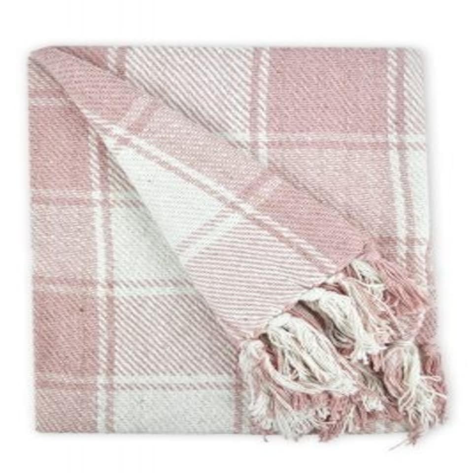 image 1 of Comfy Check Collection Recycled Cotton Throw in Blush Pink (90" x 100") Pink | Pink