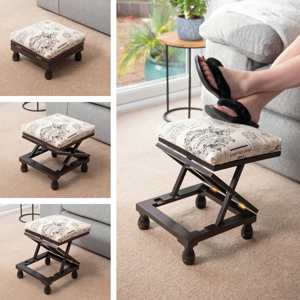 image 1 of Greenhurst Adjustable 3-Position Footstool with Padded Top, Mahogany Finish Brown | Mahogany
