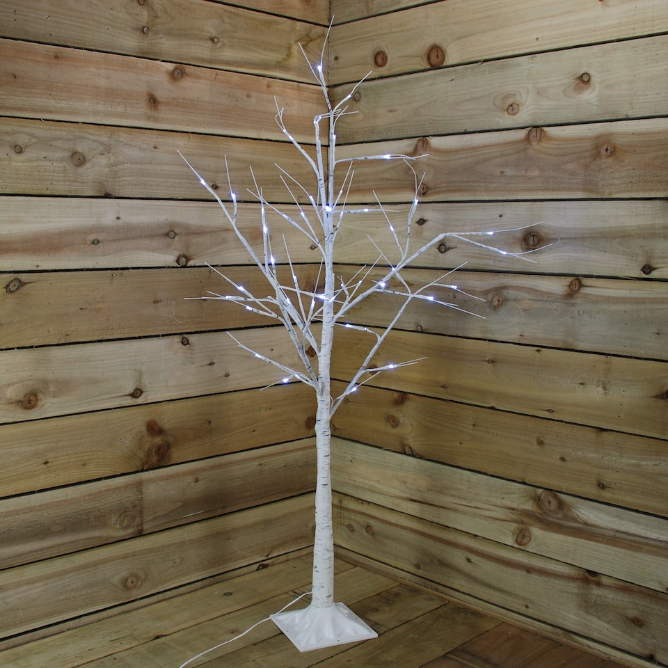 image 1 of 2.4m (8ft) Indoor Outdoor Christmas Lit Birch Tree with 136 Ice White LEDs