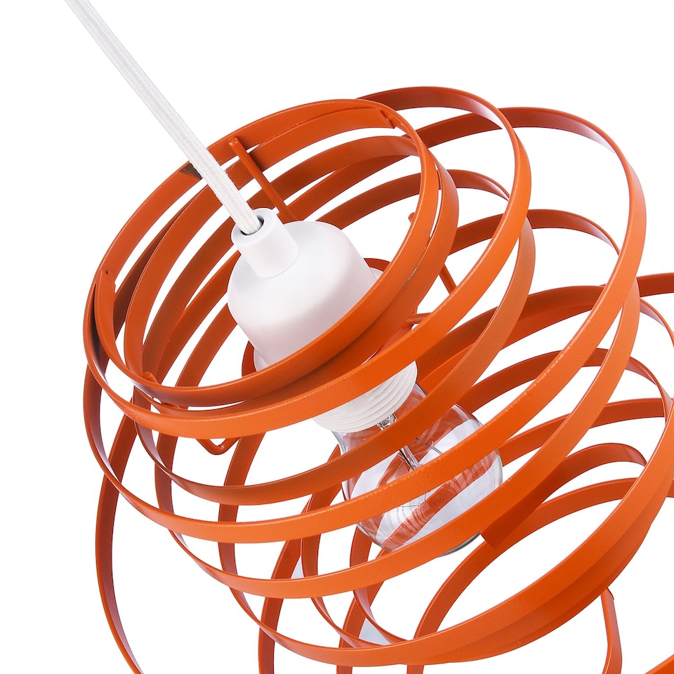 image 1 of Contemporary Orange Gloss Metal Double Ribbon Spiral Swirl Ceiling Light Pendant | Orange | Orange | 1