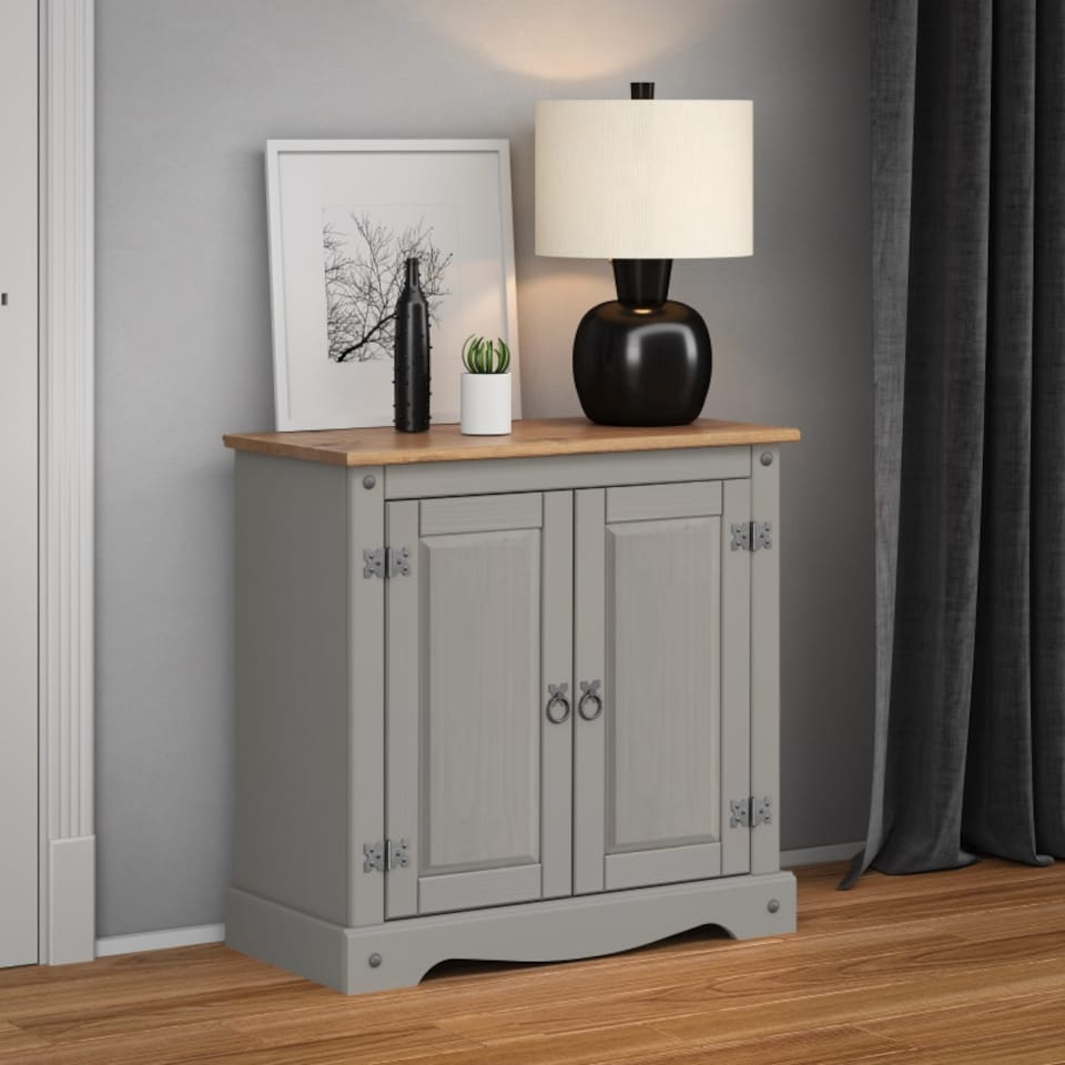 image 1 of Mercers Furniture Corona Grey Painted Wax 2 Door Cupboard Sideboard Solid Wood Pine Wooden with Mexican Styling