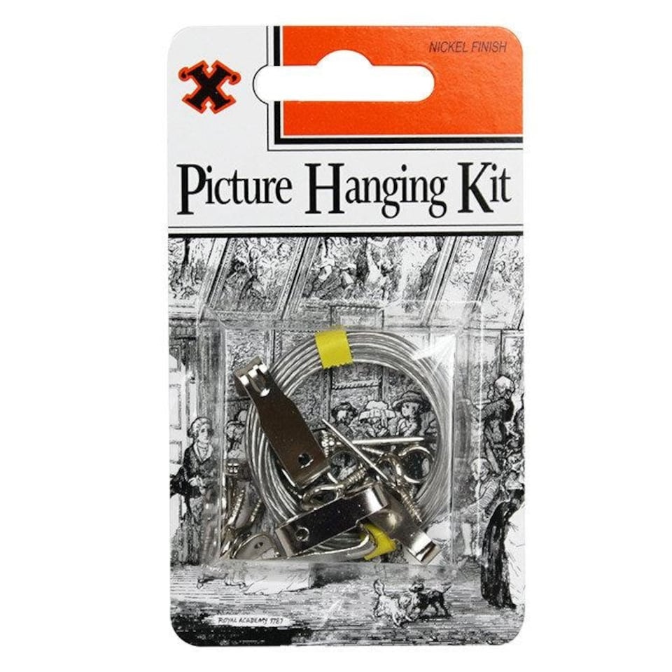 X Picture Hanging Kit Nickel Plated 4 Hooks / 3m Wire Blister Pack - One Colour - One Size