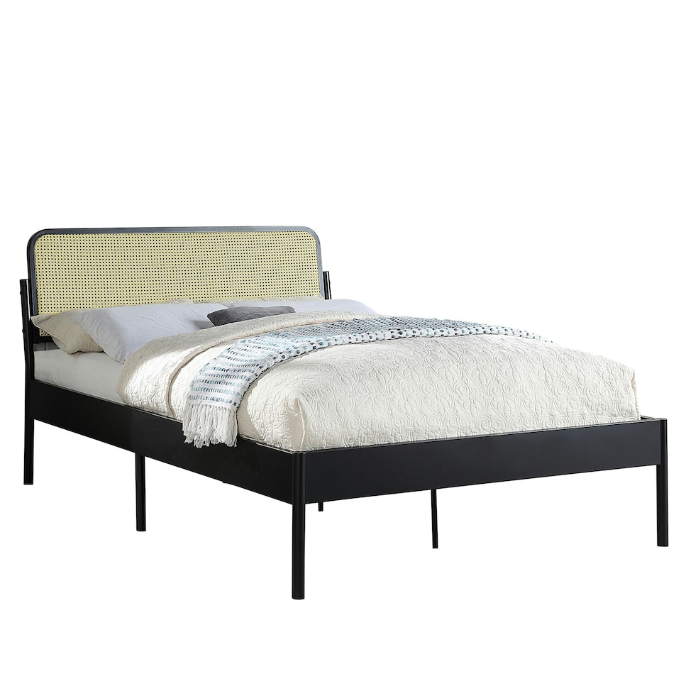image 1 of Cheshunt Black Metal Rattan Headboard Bed Frame (King) | Black | Black | King