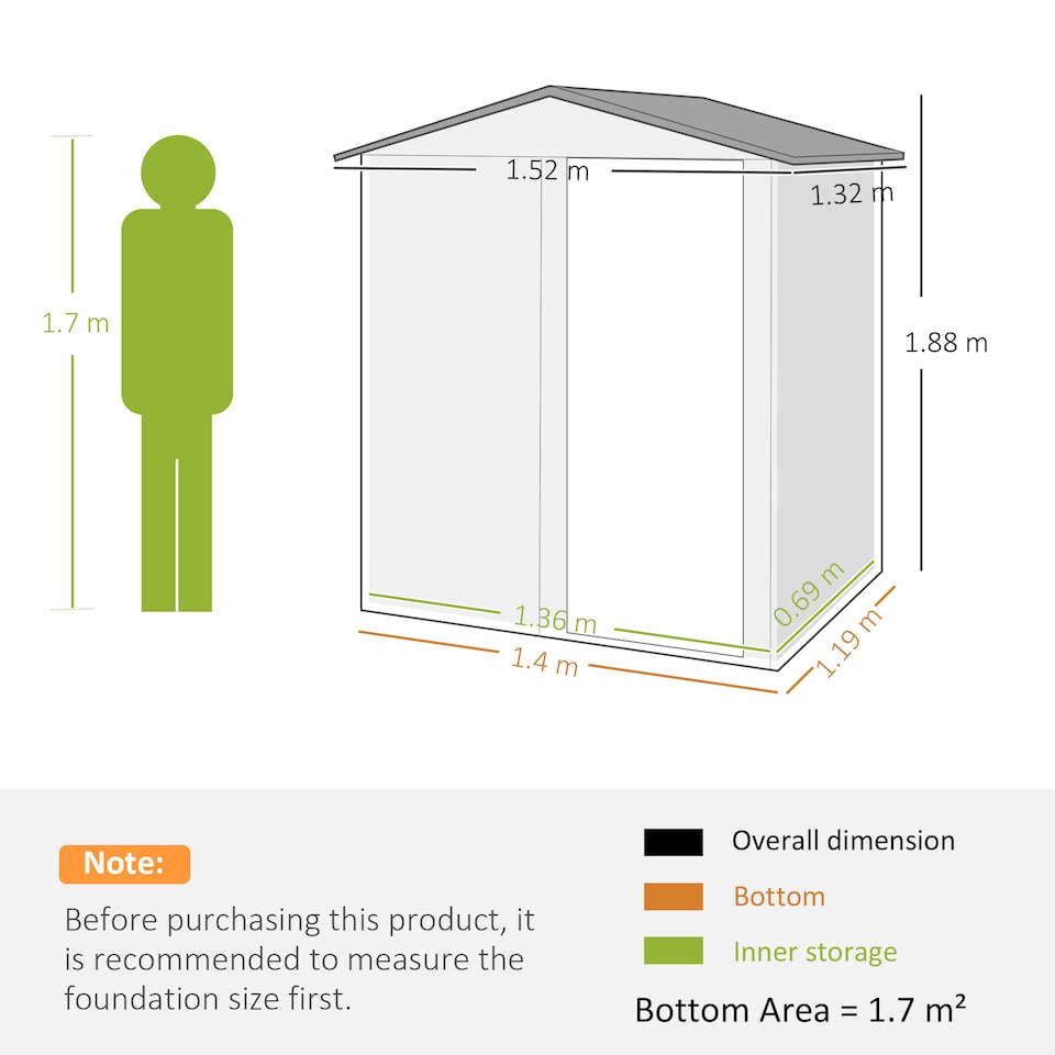 image 1 of Outsunny 5ft x 4ft Garden Shed, Metal Tool Storage Shed with Sliding Door, Sloped Roof and Foundation Kit for Garden, Patio, Grey Wood Effect | Grey | 1