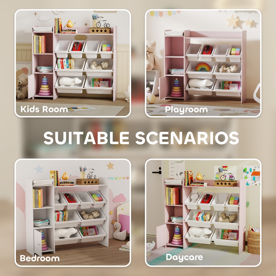 image 1 of AIYAPLAY Toy Storage Unit, with 8 Removable Bins, Storage Shelves, Cabinet, Toy Organiser, for Playroom, Kids Room, Nursery, Pink