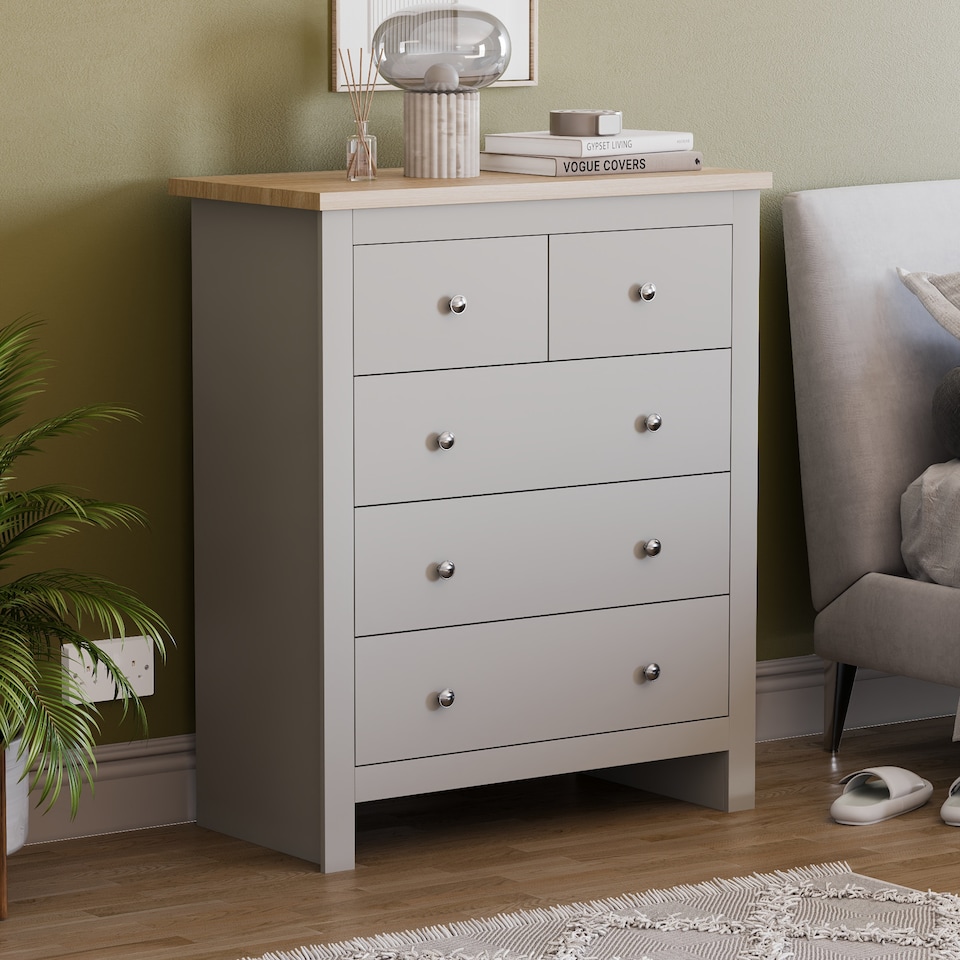 image 1 of Vida Designs Arlington 5 Drawer Chest of Drawers Shaker Bedroom Storage, Grey & Oak