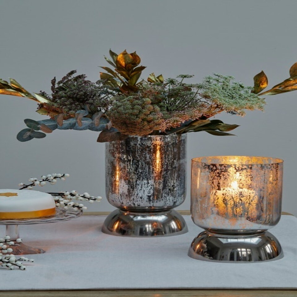 image 1 of Regency Metalic Tiered Decorative Vase - Glass - L15 x W15 x H23.5 cm - Silver Silver
