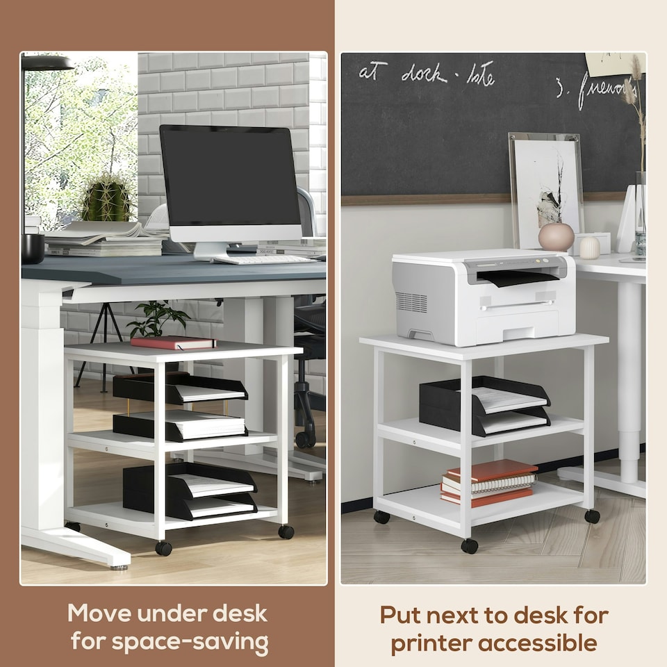 image 1 of HOMCOM Mobile Printer Stand with Storage Printer Table for Home Office White