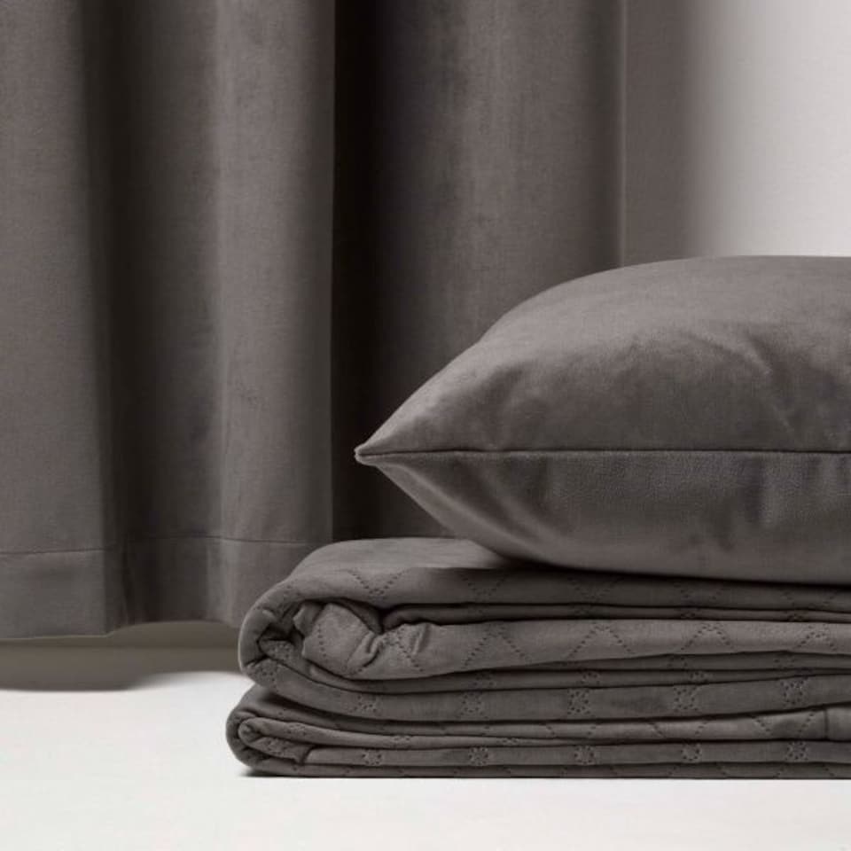 image 1 of Homescapes Thermal Blackout Grey Velvet Curtains - 46 x 72 Inches | Grey | Grey