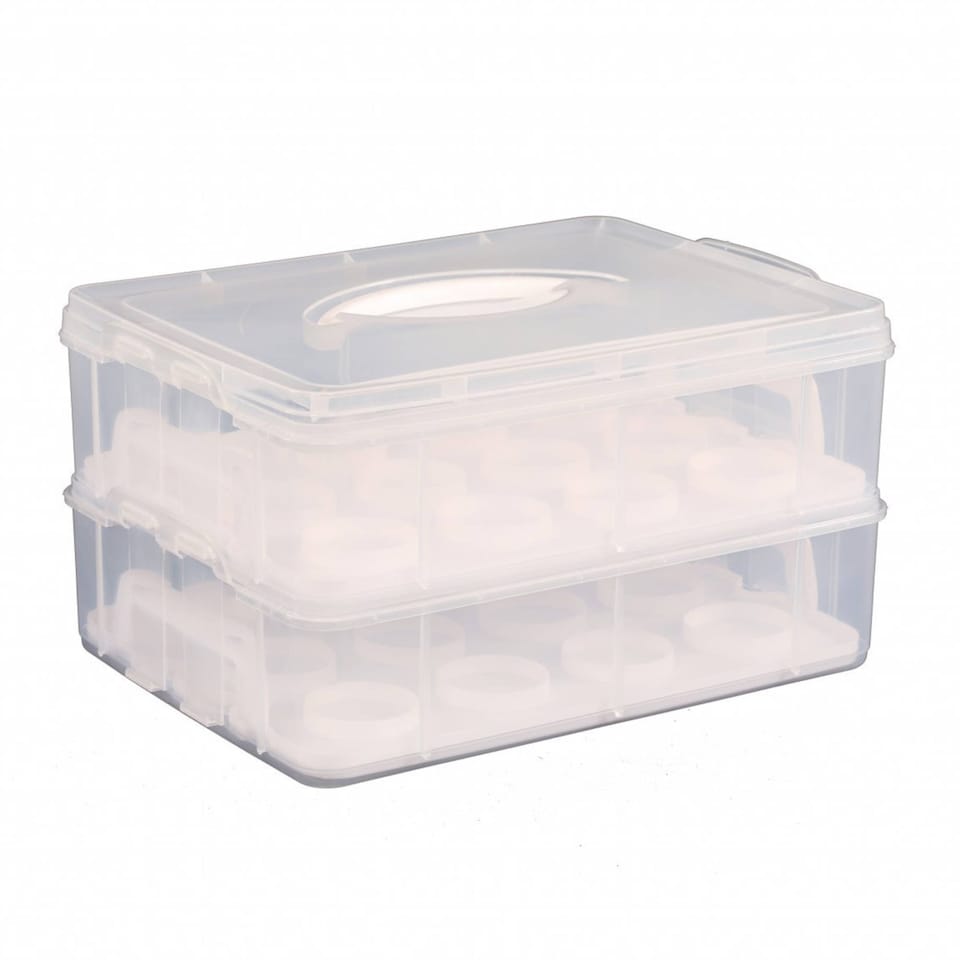 image 1 of 2 Tier Cupcake Cake Holder Portable Storage Carrier | Clear