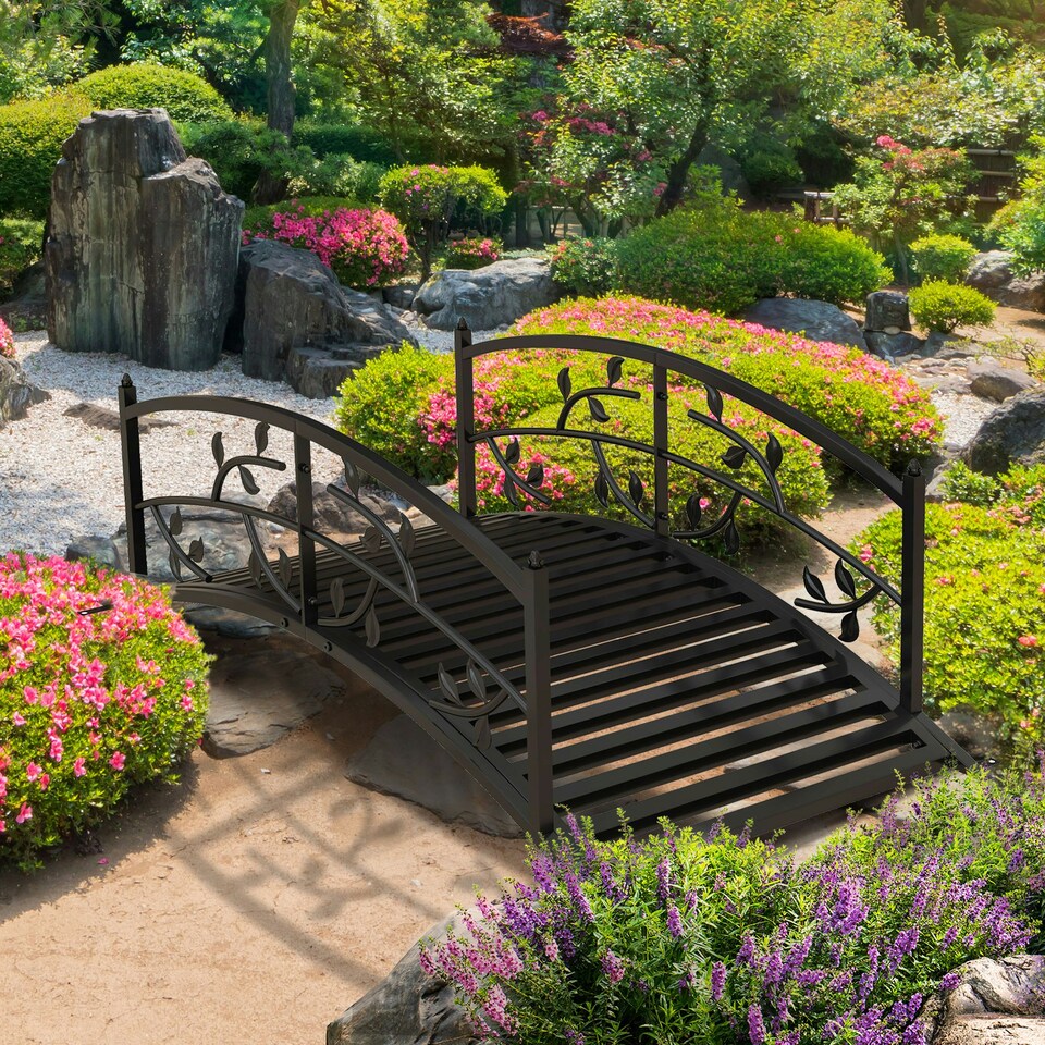 image 1 of Outsunny 1.2M Classic Arch Bridge for Ponds Creeks Streams Borders, Black