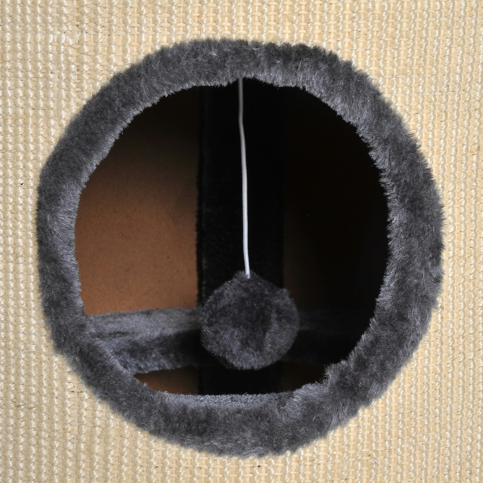 image 1 of PawHut Cat Scratching Barrel Sisal Activity Center Condo, 70cm, Beige Grey