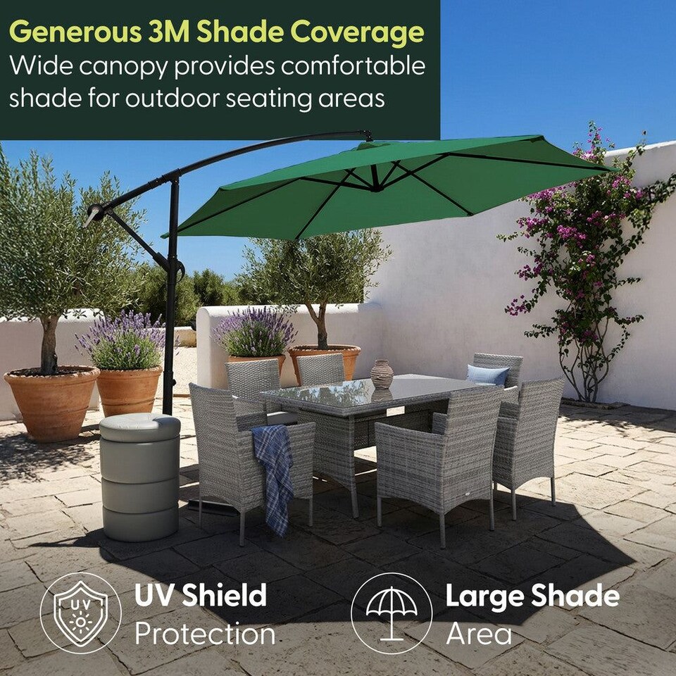 image 1 of Keplin 3m Banana Cantilever Garden Parasol with Cover Crank Handle 6 Ribs