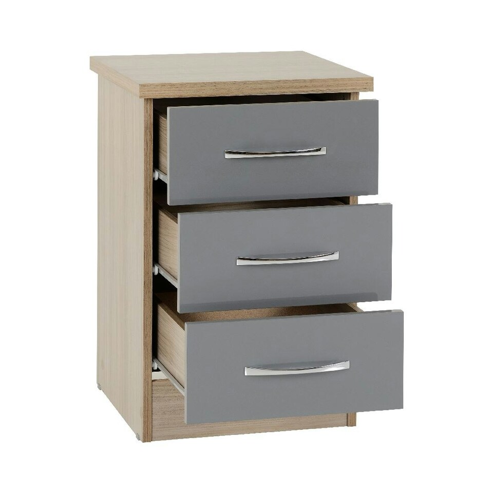 image 1 of Nevada 3 Drawer Bedside Cabinet Grey | 3D Effect Grey