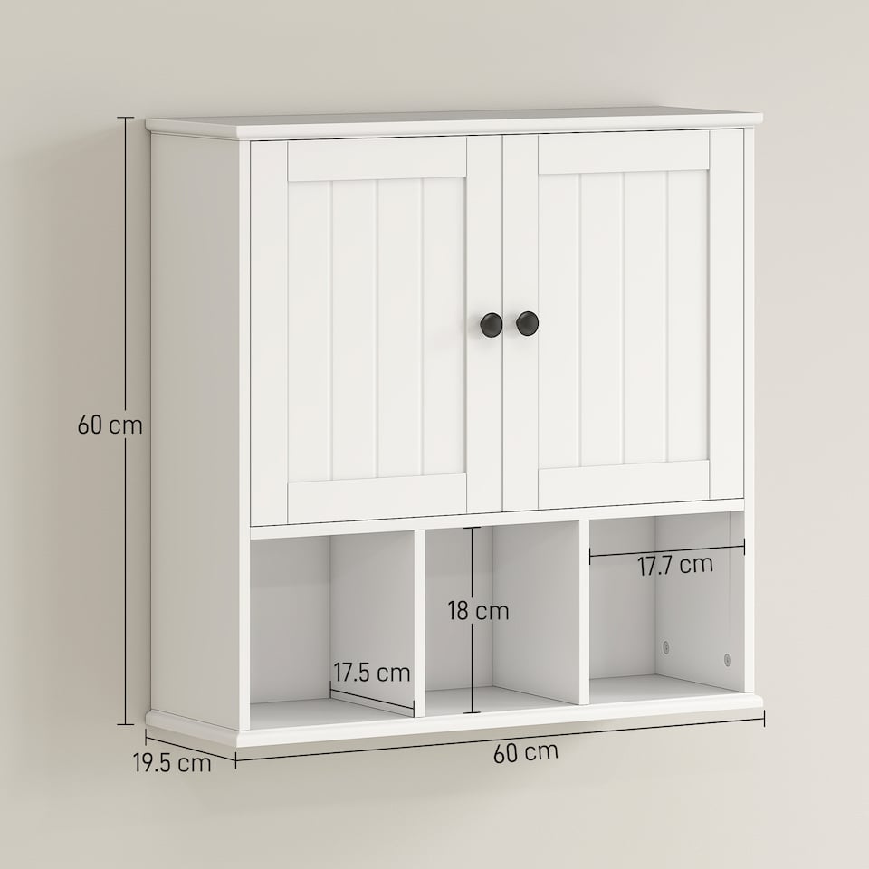image 1 of HOMCOM Farmhouse Bathroom Wall Cabinet, Wall Mounted Medicine Cabinet with Adjustable Shelf, Open Compartments and 2 Doors, Storage Organiser Over The Toilet, White