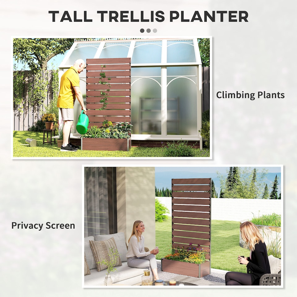 image 1 of Outsunny Raised Garden Bed with Trellis Standing Patio Planter Box Light Brown