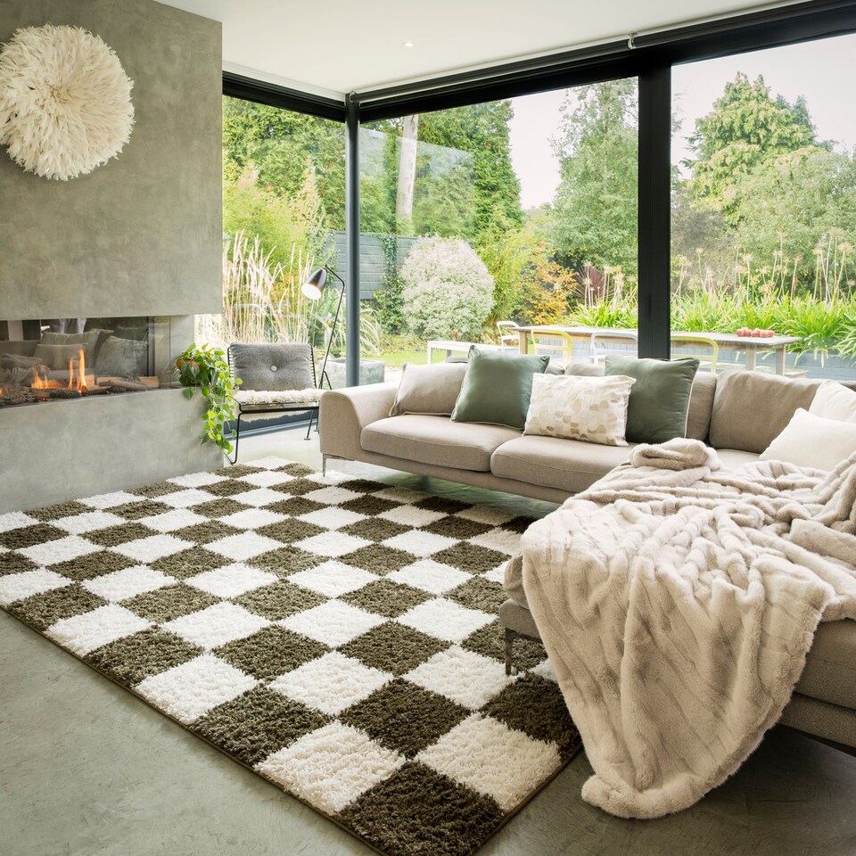 image 1 of Soft Cream Checkerboard Rug Living Room Bedroom Hallway Area Thick Modern 280cm x 380cm | Cream | Cream | 280cm x 380cm