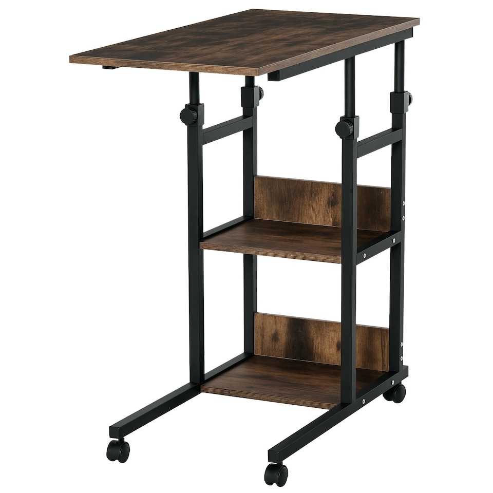 image 1 of HOMCOM C-Shaped Mobile Sofa Bed Side Table Adjust Height 3-Tier Cart w/ Brake