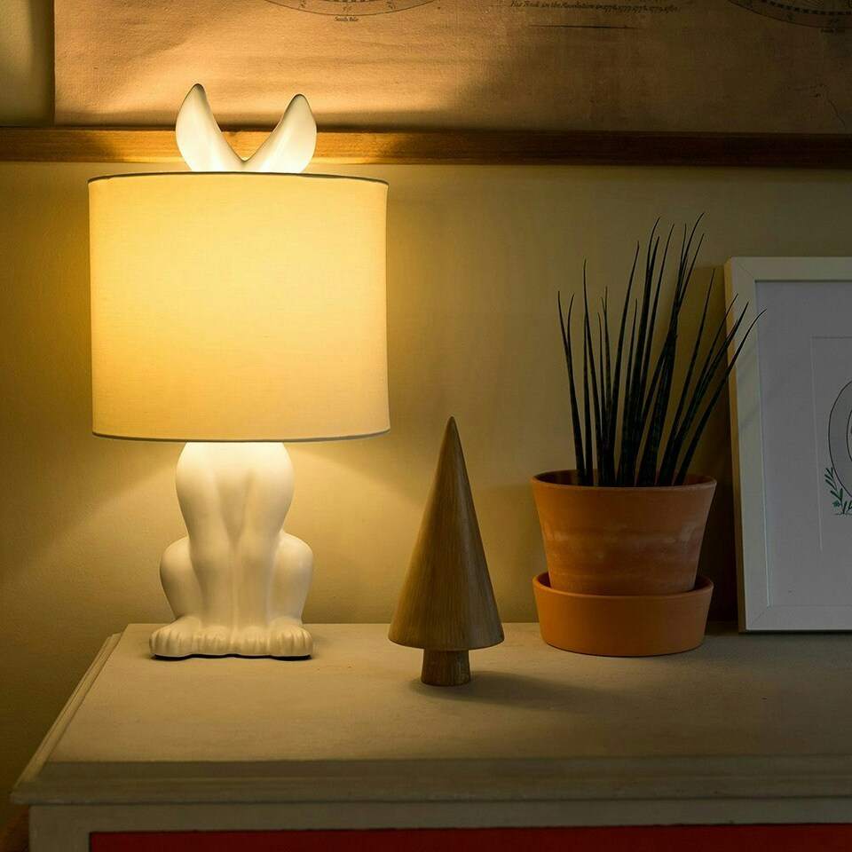 image 1 of ValueLights Lepus Modern White Ceramic Rabbit/Hare Table Lamp with White Shade - Includes LED Golfball Bulb In Warm White White