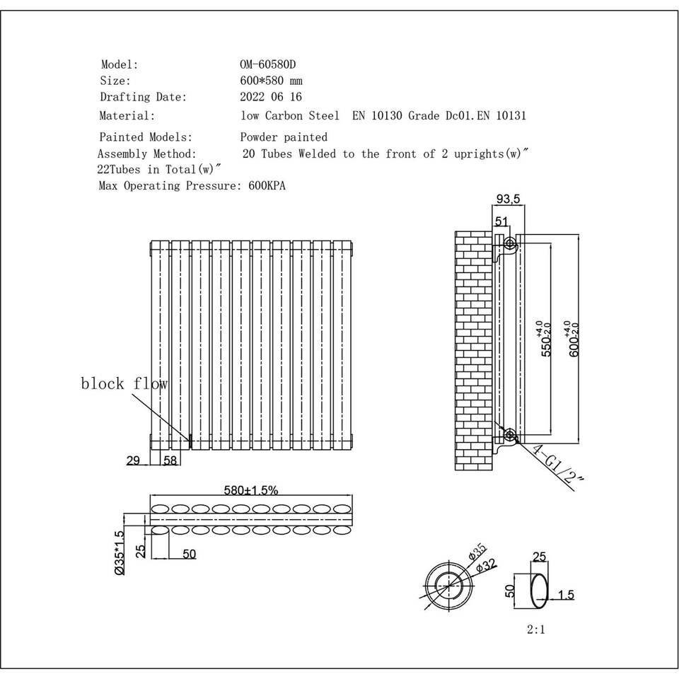 image 1 of Omeara - Anthracite Horizontal Radiator H600mm x W580mm Double Panel