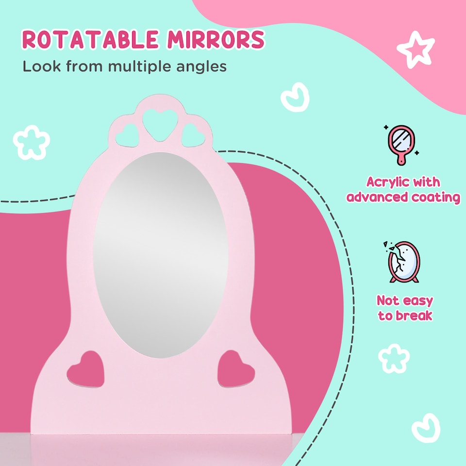 image 1 of HOMCOM Kids Vanity Table & Stool Girls Dressing Set Make Up Desk with Mirror | Pink