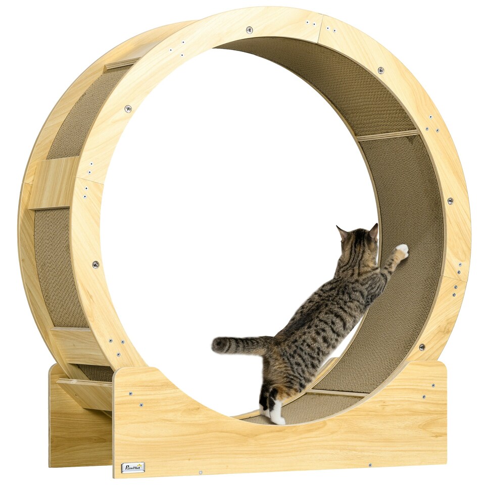 image 1 of PawHut Cat Treadmill with Brake, Scratching Pads for Indoor Cats, Oak Tone
