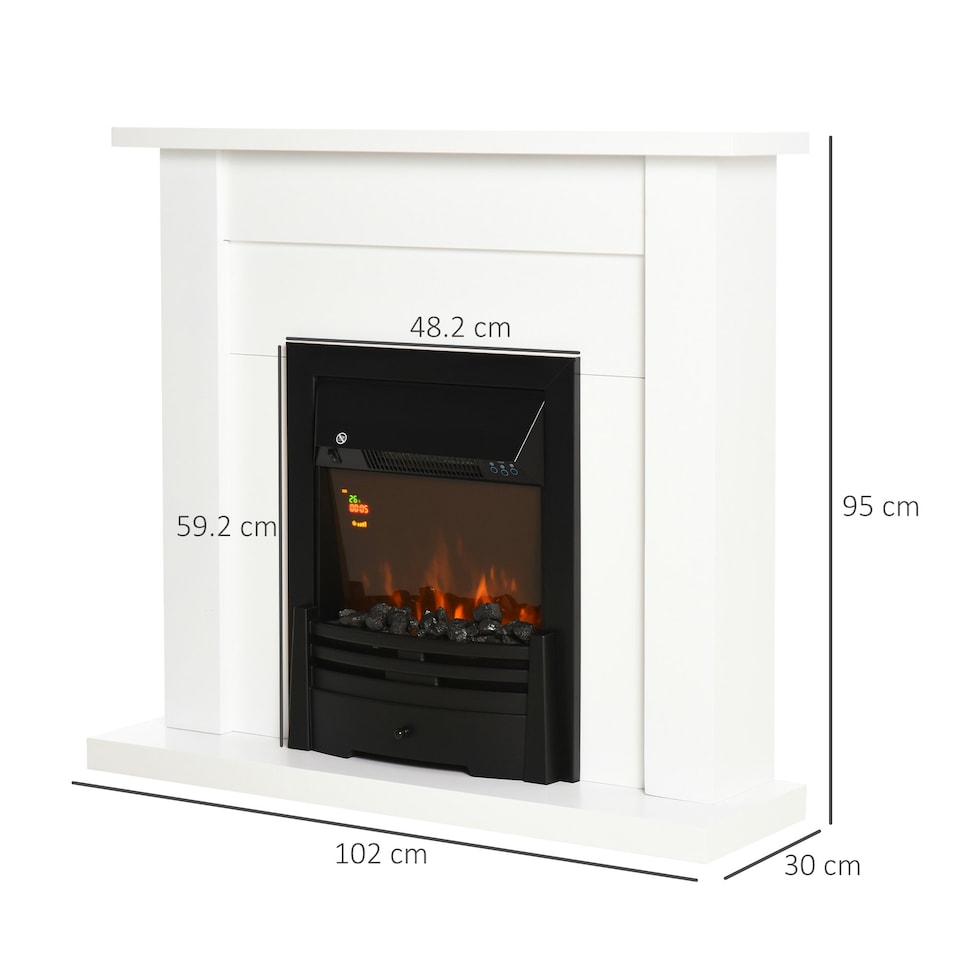 image 1 of HOMCOM 1000W/2000W Electric Fire & Mantelpiece w/ LED Flames Remote Timer