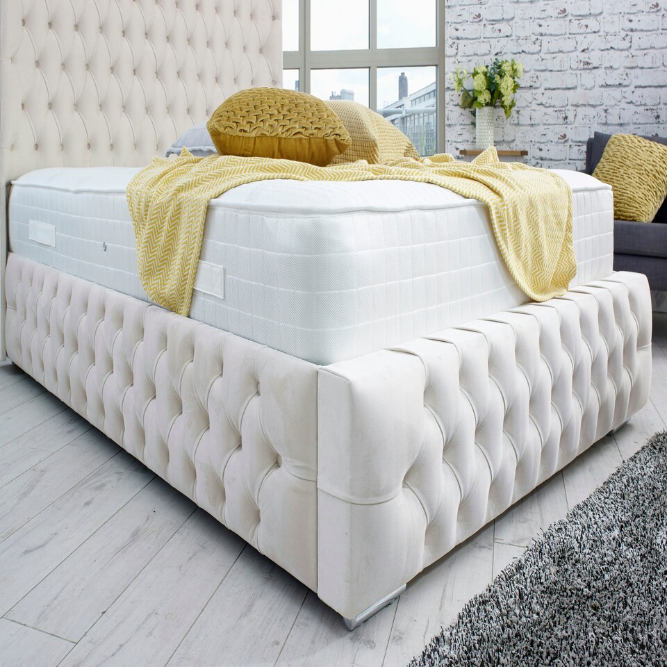 image 1 of Dino Plush Double Bed Frame - Beige