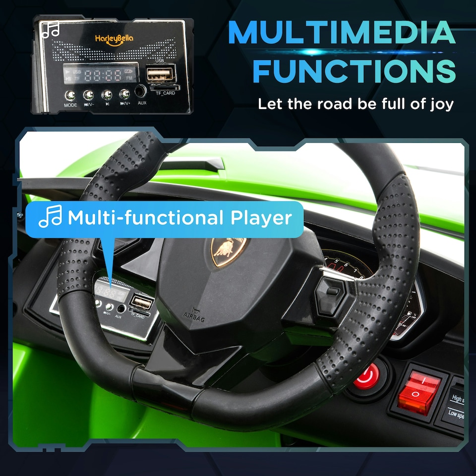 image 1 of HOMCOM Lamborghini SVJ 12V Ride-On Car w/ Lights Music Remote 3-8 Yrs Green