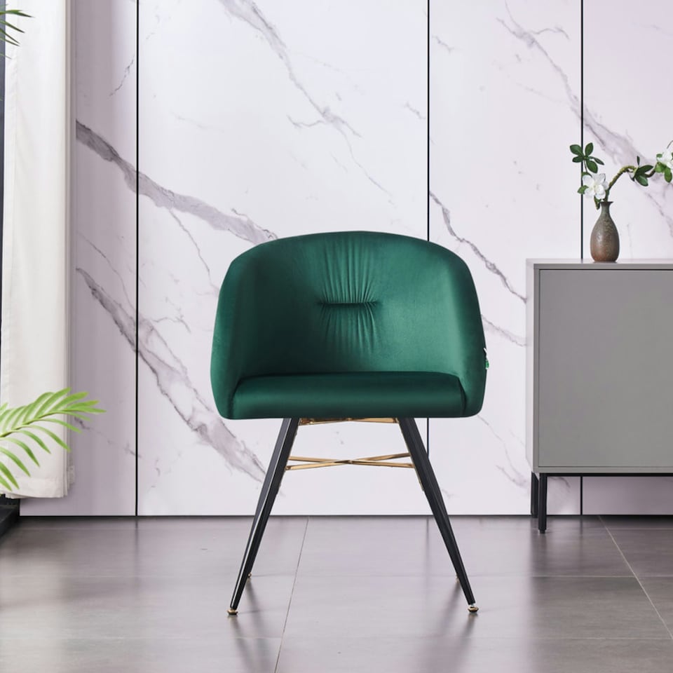 image 1 of Set of 4 Vittorio Velvet Dining Chairs with Black Metal Legs, Quilted Design Modern Accent Chair | Green